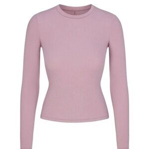 Skims Long Sleeve Crewneck Top in Dusty Rose